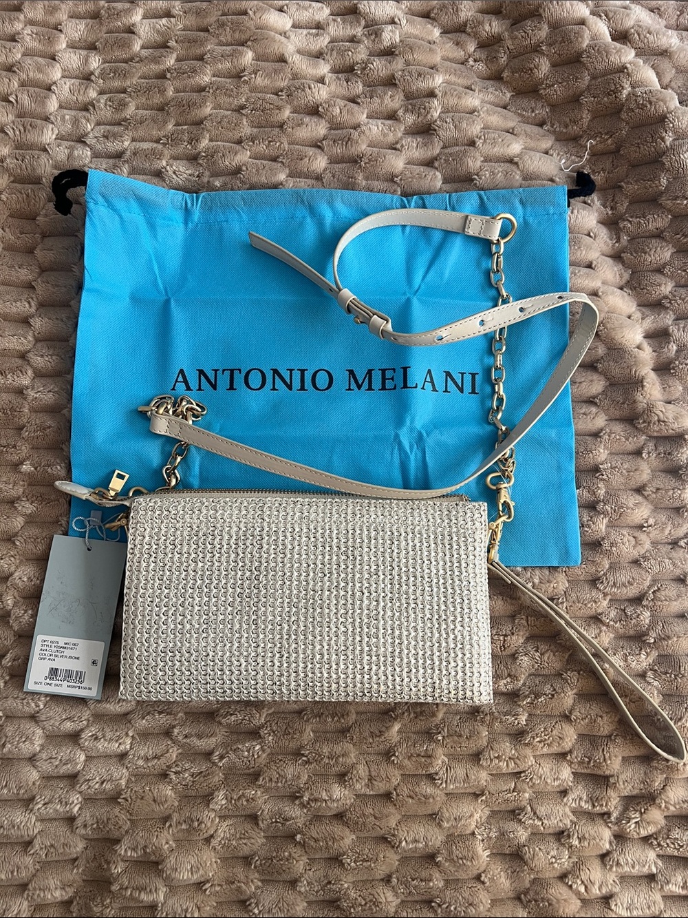 ANTONIO MELANI Beige Woven Crossbody with Gold Hardware